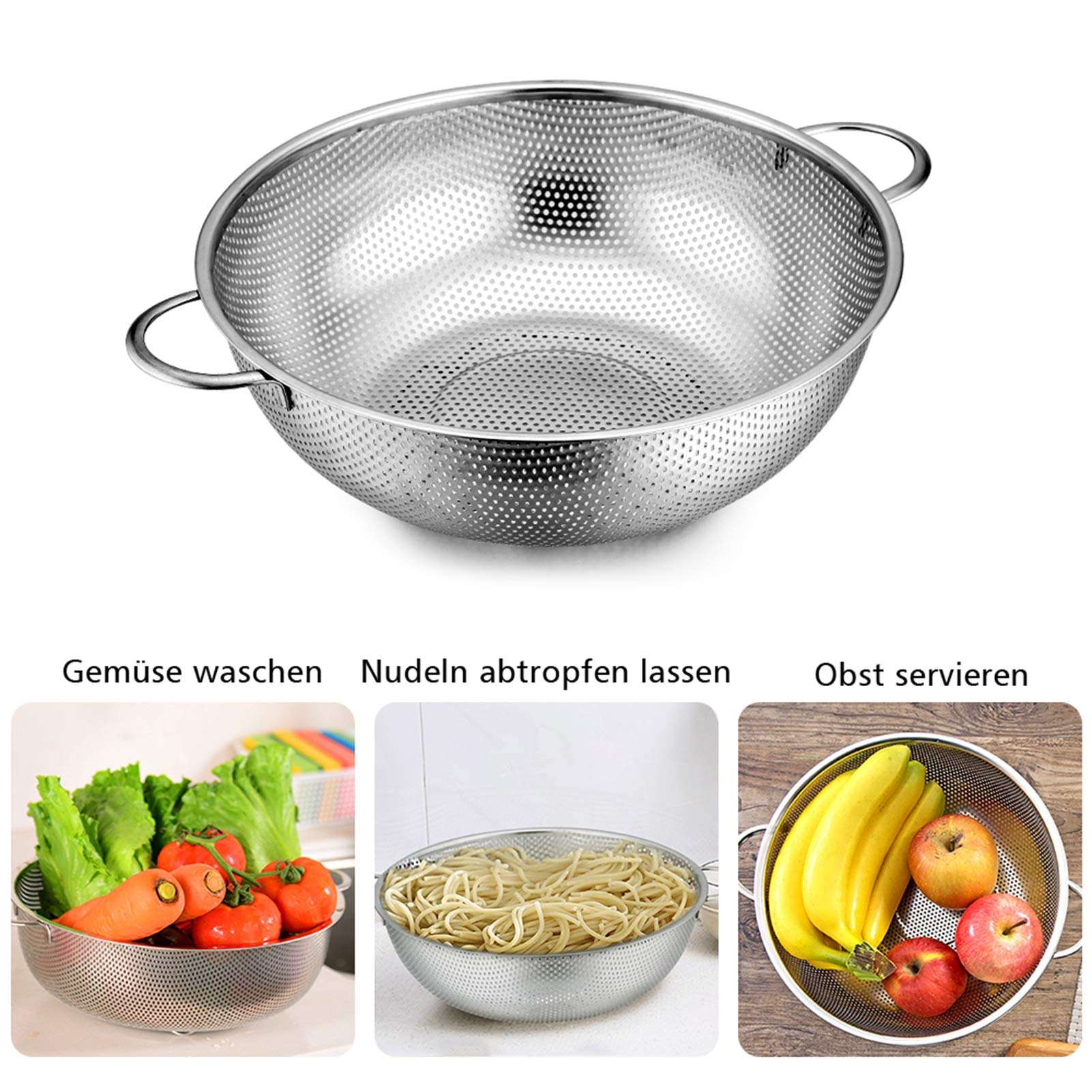 New Stainless Steel Kitchen Strainer Colanders with Handle Kitchen Food Strainer Basket for Washing Vegetable Fruit Vegetable