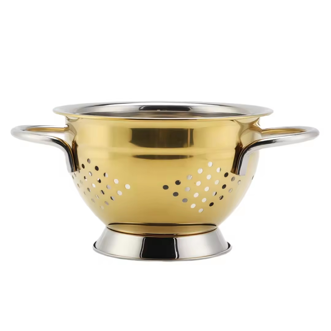 New 18/8 Stainless Steel Kitchen Strainer Colanders with Handle Kitchen Food Strainer Basket for Washing Vegetable Fruit Vegetable