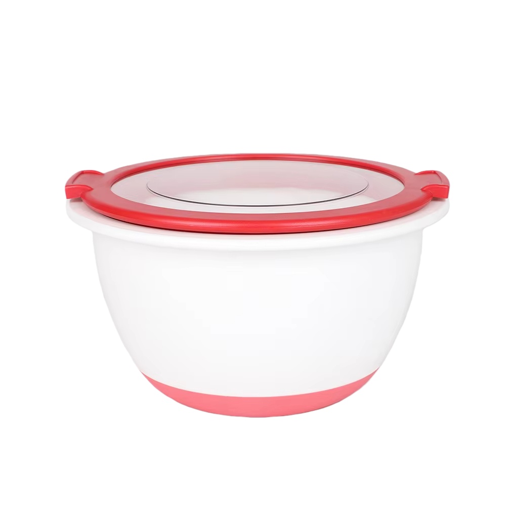 Non Slip Silicone Bottom Plastic Mixing Bowls Set With Airtight Lids