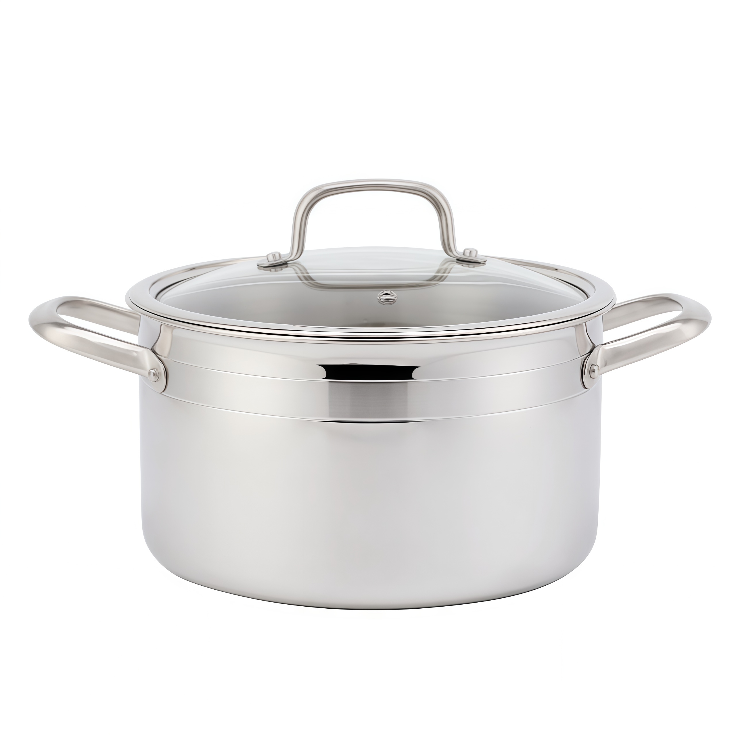 Stainless Steel Triply Cookware Set Durable Metal Pots and Pans with Mirror Polished Glass Cover Rivet-Connected Handle