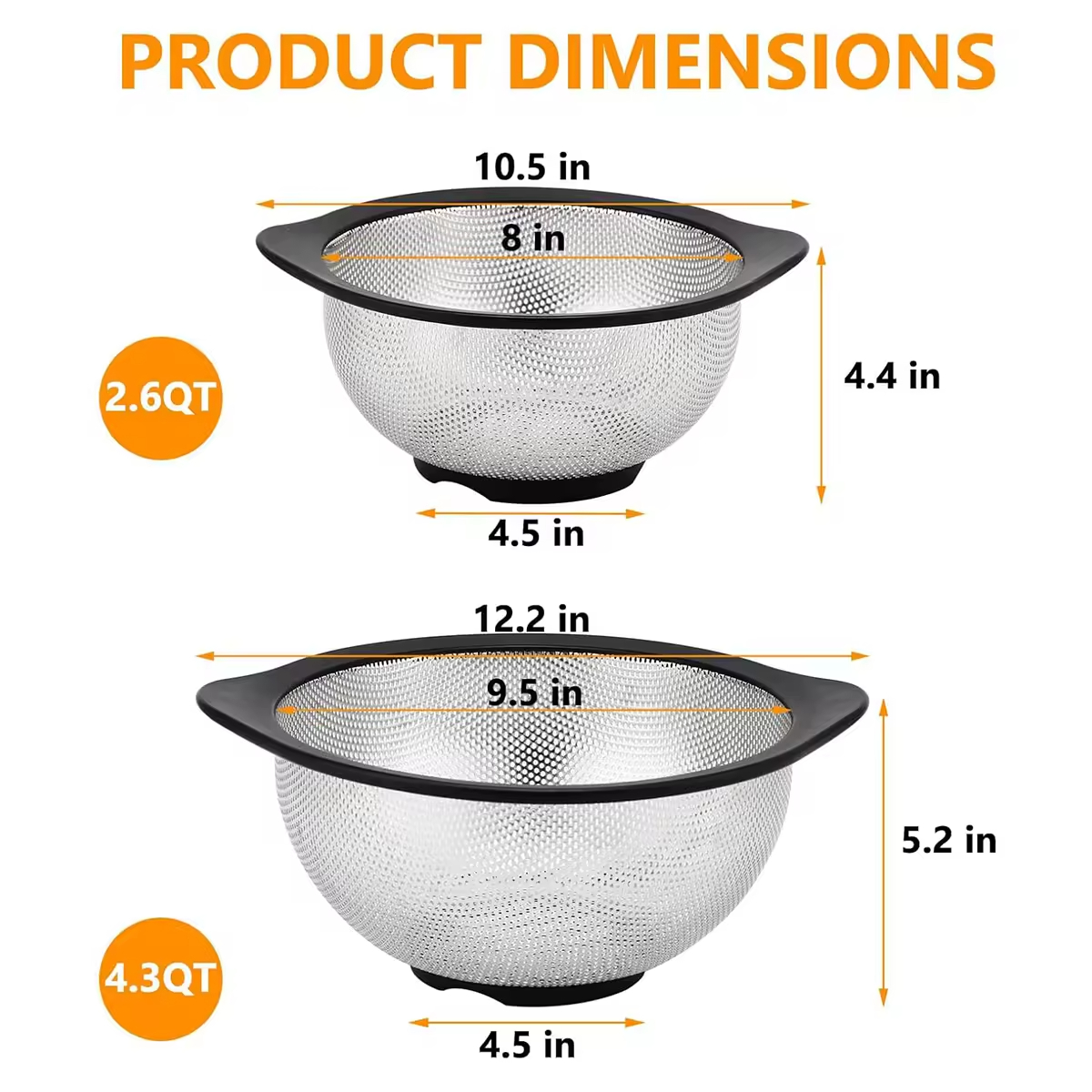 Wholesale Gold Color Stainless Steel Colander with Plastic Handle and Base Colander Basket Strainer Cooking Kitchen Tool
