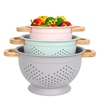 Fruit Vegetable Kitchen Strainer Colanders Set Stainless Steel Drain Wash Storage Drain Basket With Wooden Handle Lid