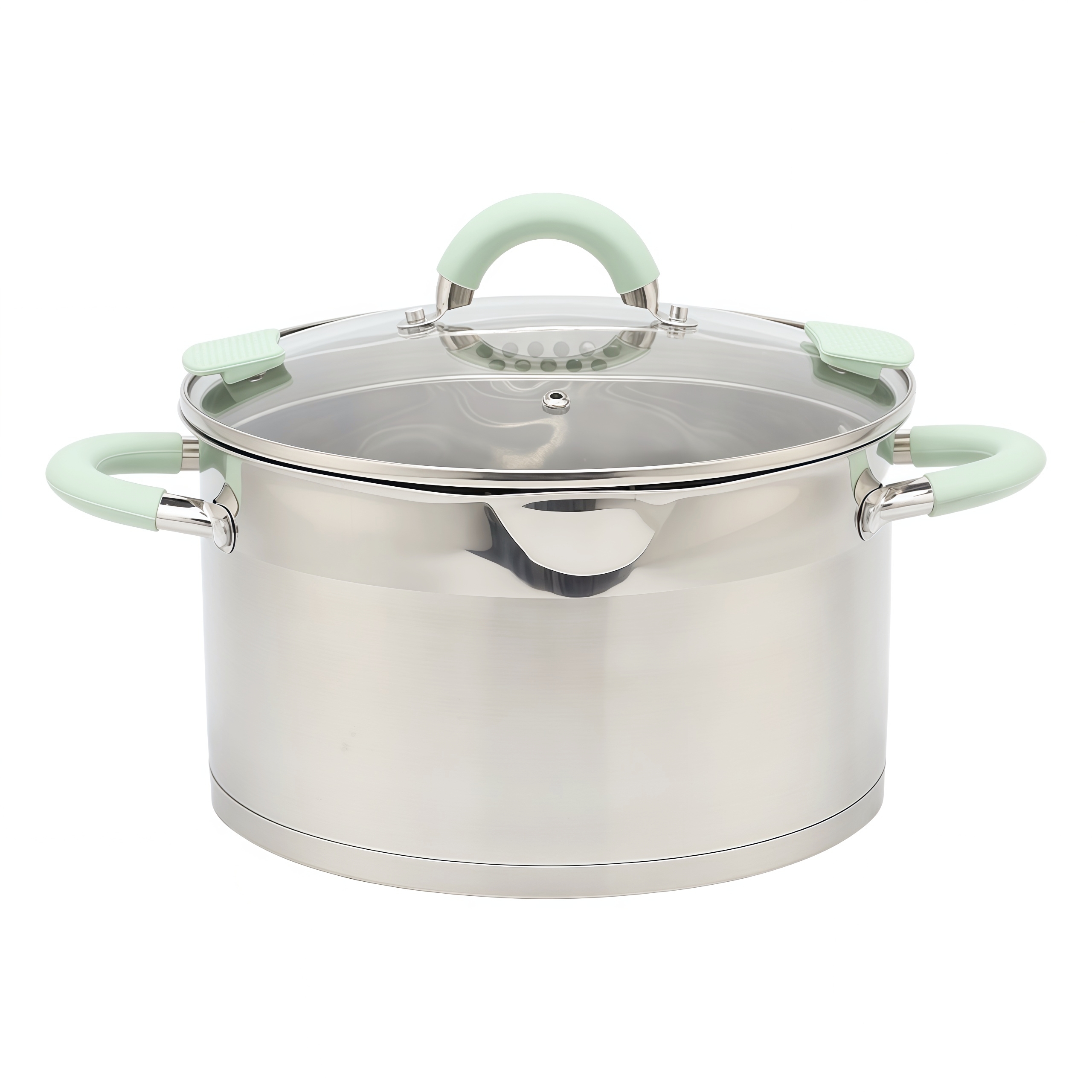 Wholesale Custom Kitchen Utensils Stainless Steel Cooking Pot Set Pots And Pans Set With Silicone Handle 10 Pieces Double Spout Cookware Set