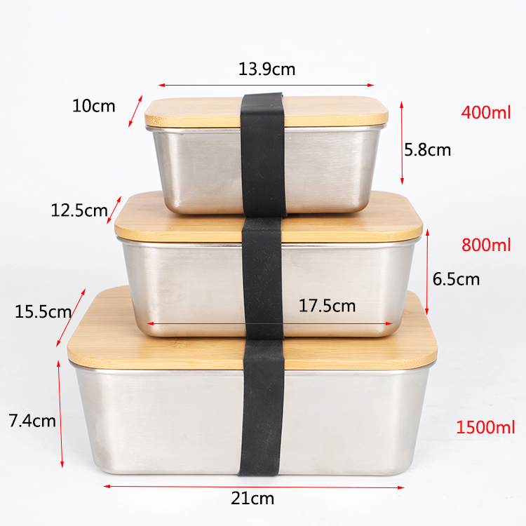 Bamboo Lid Stainless Steel Food Container Food Packaging Containers Leakproof Metal Bento Lunch Box Stainless Steel Food Carrier