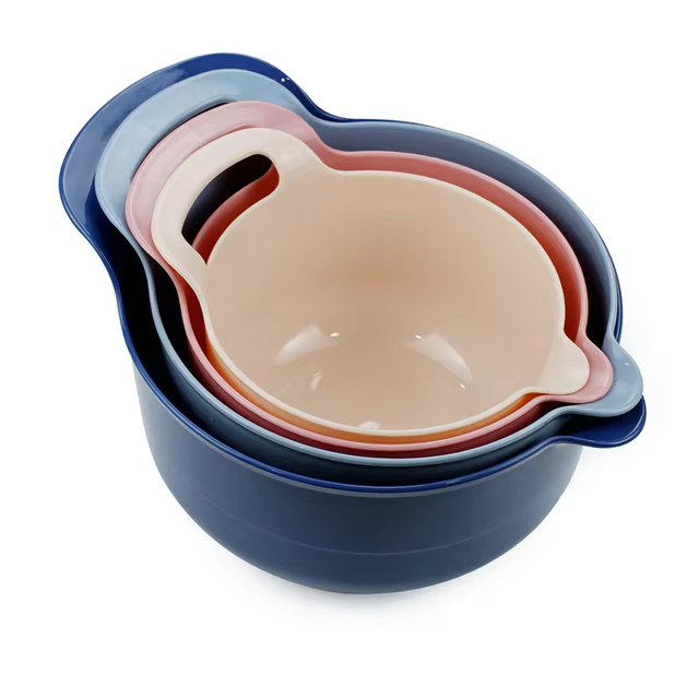 Multifunctional Stackable Mixing Bowls 4 Piece Nesting Plastic Mixing Bowl Set with Pour Spouts and Handles Salad Mixing Bowl