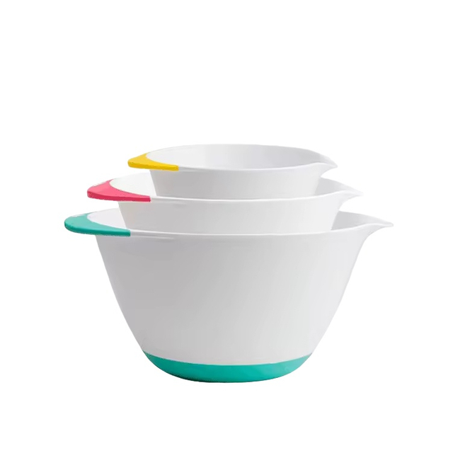 3pcs Plastic Mixing Bowl Set/ Salad Bowls With Soft Handles Easy Pour Spout and Non-Skid Bottom
