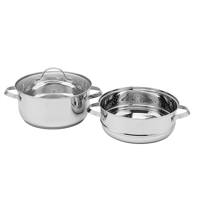Factory Direct Sales Multi-purpose 2 Layers Steam Pot Stainless Steel Steam Cooker with Steamer Basket and Tempered Glass Lid