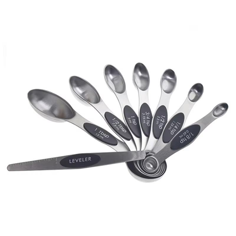 Custom hot selling Magnetic Measuring Spoons Set/Double End Design for Dry And Liquid/kitchen accessories gadget metal set of 8