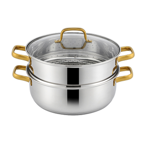 Factory Direct Sales Multi-purpose 2 Layers Steam Pot Stainless Steel Steam Cooker with Steamer Basket and Tempered Glass Lid