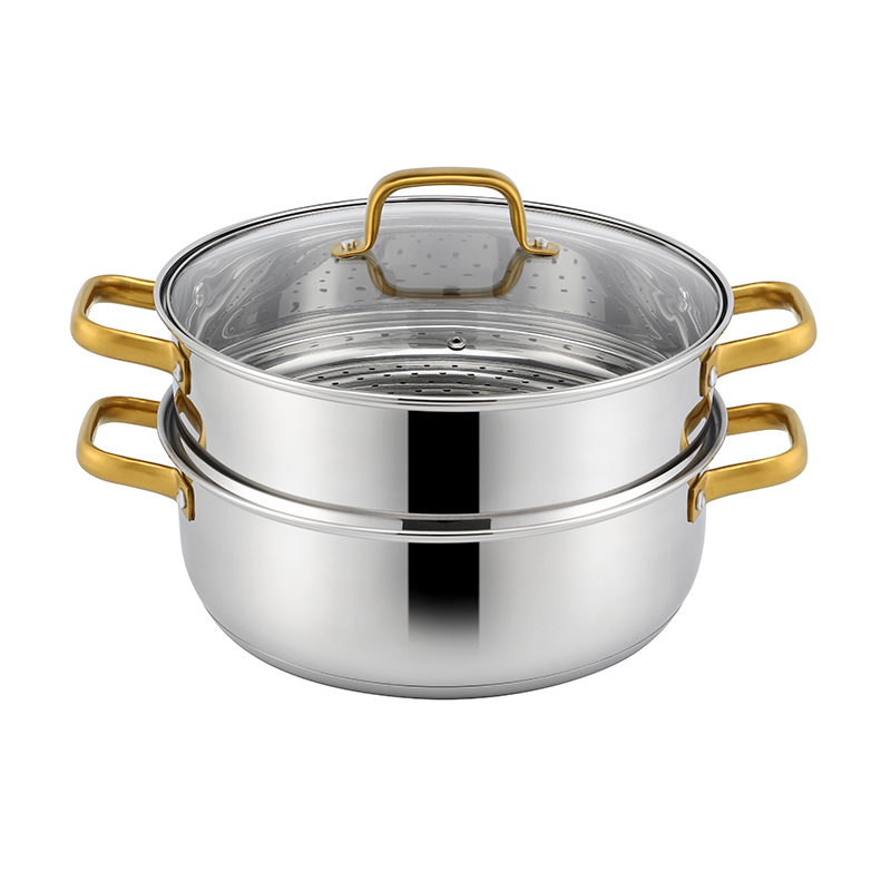 Factory Direct Sales Multi-purpose 2 Layers Steam Pot Stainless Steel Steam Cooker with Steamer Basket and Tempered Glass Lid