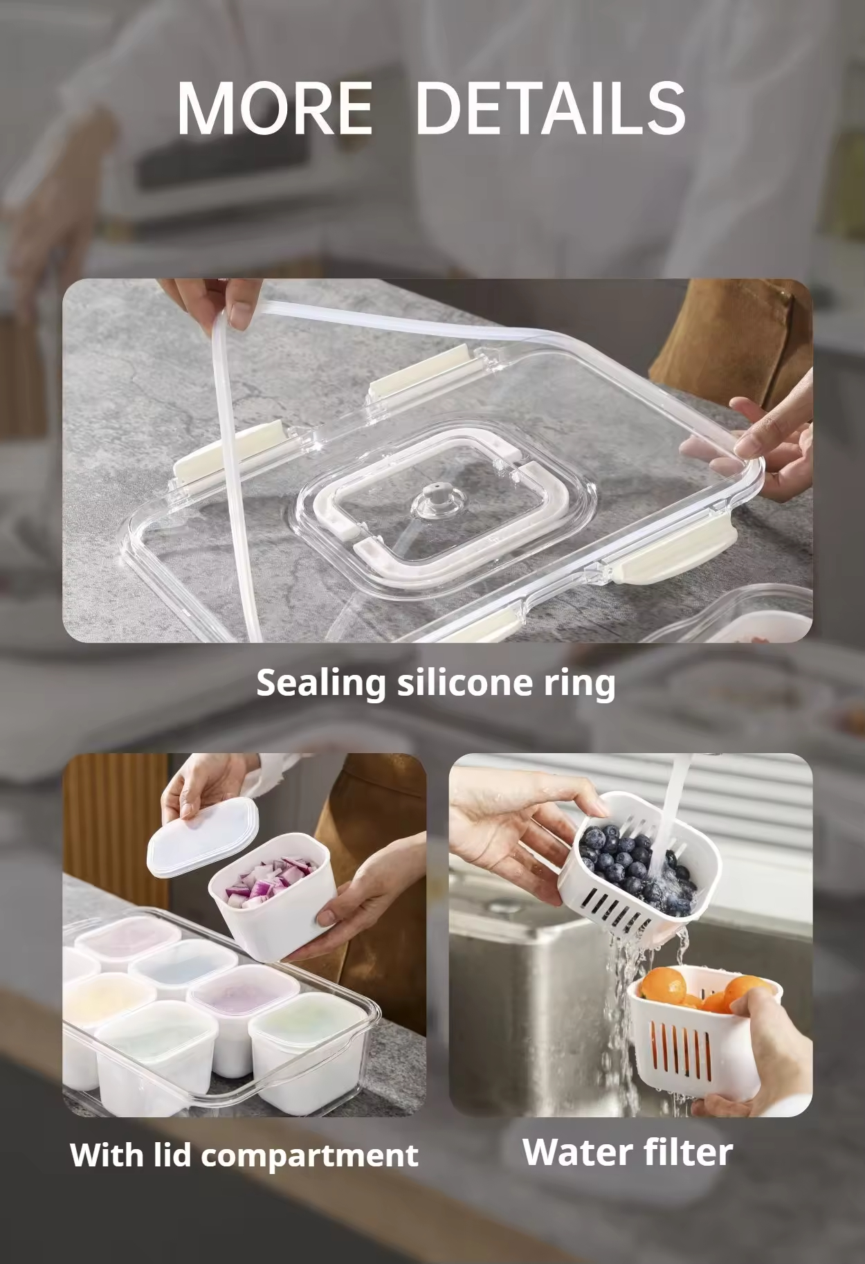 Factory Wholesale Fresh Food Storage Box Set with Compartments for Refrigerator Food Sealed Fresh Keeping Container with Timer