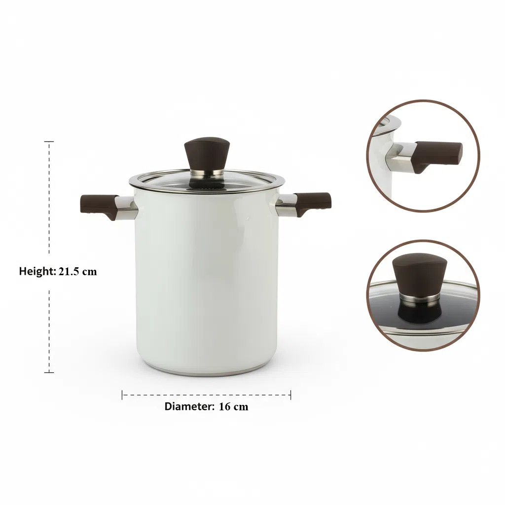 Asparagus Steamer Pot with Mesh Basket-3 Quart Stainless Steel Vegetable Cooker with Tempered Glass Lid External Spray White High Temperature Paint