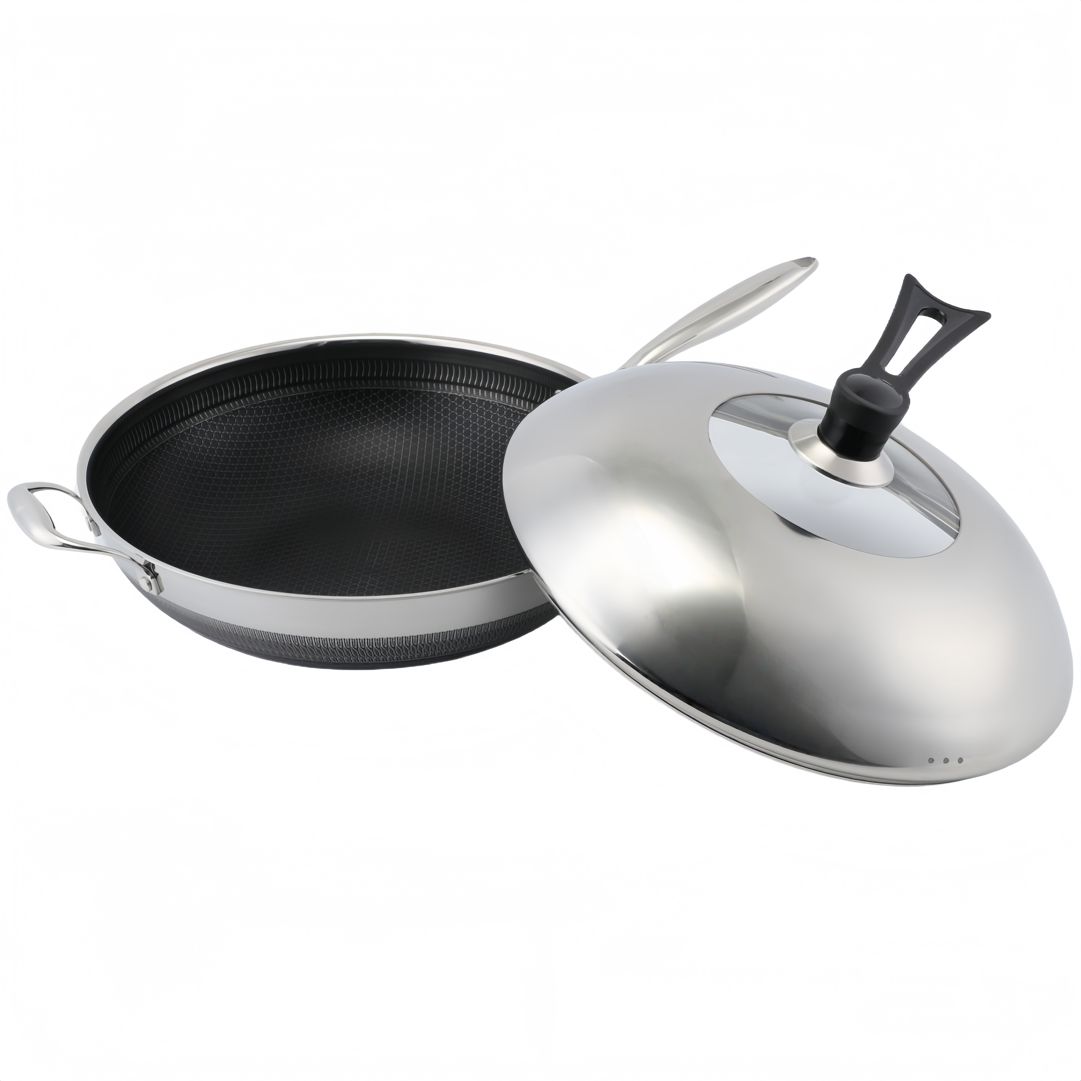 Hybrid TriPly Stainless Steel Nonstick Wok With Handle No Coating Nonstick Cookware Support ODM/OEM Non Toxic NO PFAS PFAS