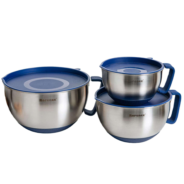Wholesale in Stock Rorence Mixing Bowls Set With Lid Kitchen Stainless Steel Salad Mixing Bowl With Handle