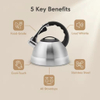 Factory Wholesale 2.7L Whistling Tea Kettle Pot Customized Color Stainless Steel Hot Water Teapot for ALL Stovetop