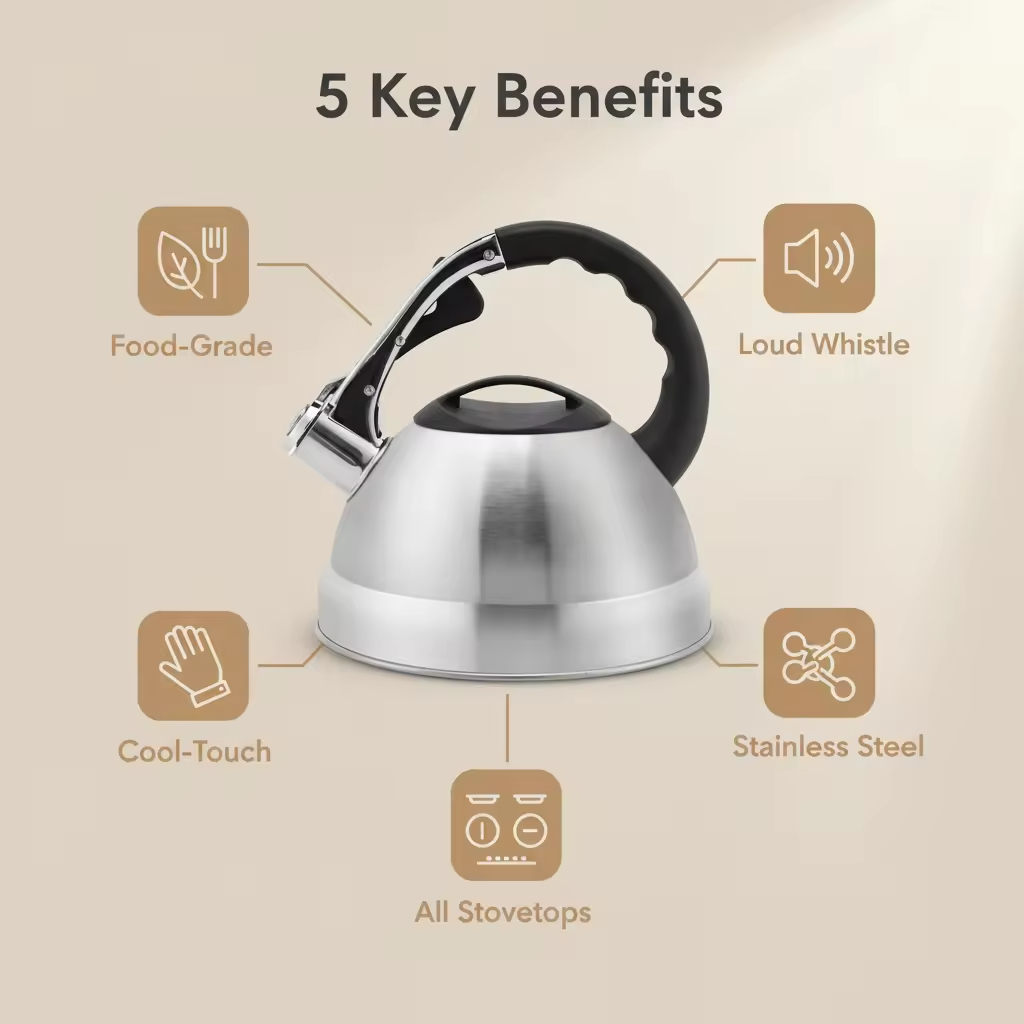 Factory Wholesale 2.7L Whistling Tea Kettle Pot Customized Color Stainless Steel Hot Water Teapot for ALL Stovetop