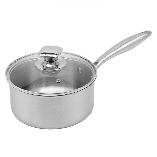 Tri-Ply Stainless Steel 304 Sauce Pan with Glass Lid Multipurpose Induction Cookware for Cooking Pot