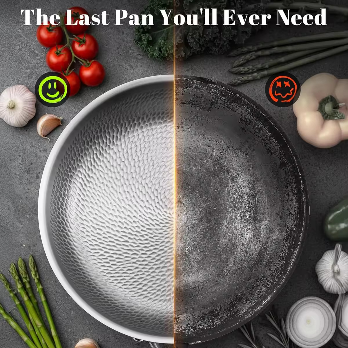 Hot Sale Wholesale 20/24/26/28cm 8inch/10inch/12inch Non-Coating 5 Layer Tri-ply Titanium Stainless Steel Frying Pan Cookware