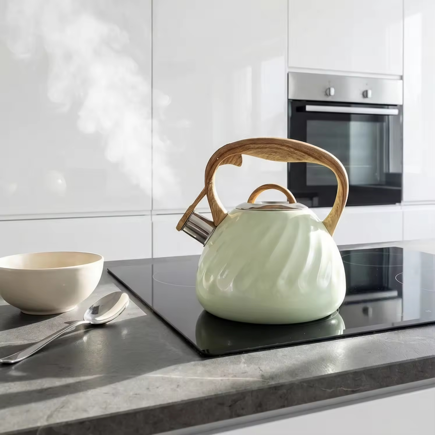 2.7L Kitchen Home Water Tea Pot Stainless Steel Whistling Kettle Wood Grain Handle With Color Painting