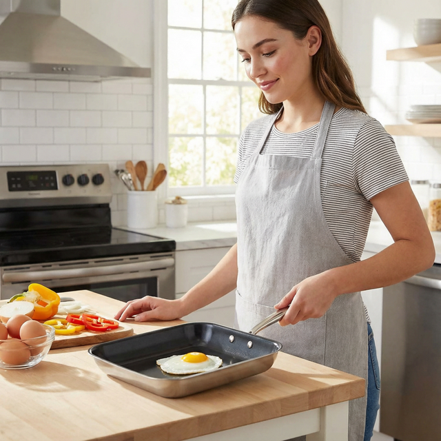 Modern Square Tri-Ply Ceramic Non-Stick Stainless Steel Multifunctional Eco-Friendly Fry Pan Skillets Set Gas Induction Ready