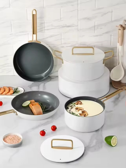 10PCS Customizable Ceramic Non Stick Pans and Pots Set Induction Cast Aluminum Ceramic Cookware Set Pots and Pans Set