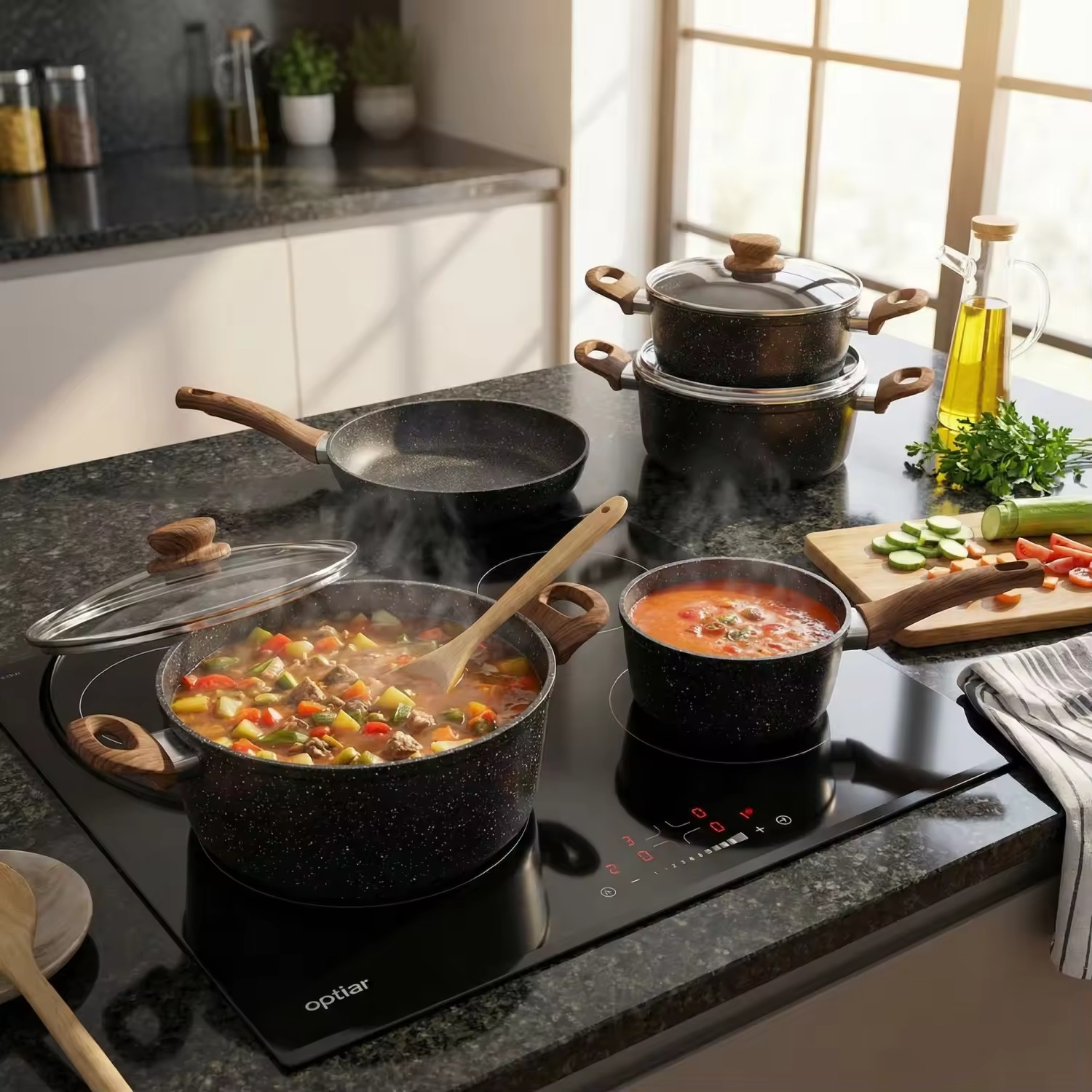 8 PCS Factory Customizable Ceramic Granite Non Stick Pans and Pots Set Induction Forged Aluminum Cookware Set PFOA & PFOS FREE