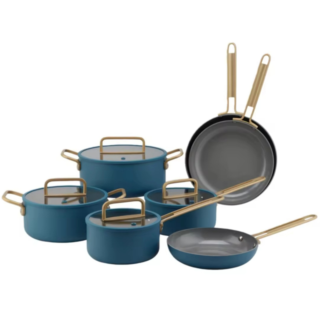 11PCS Customizable Ceramic Non Stick Pans and Pots Set Induction Cast Aluminum Ceramic Cookware Set Pots and Pans Set