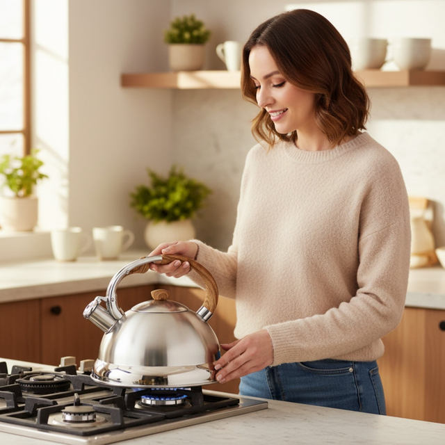 Factory Wholesale 3L Whistling Tea Kettle Tea Pot Customized Color Stainless Steel Hot Water for ALL Stovetop with Wood Handle