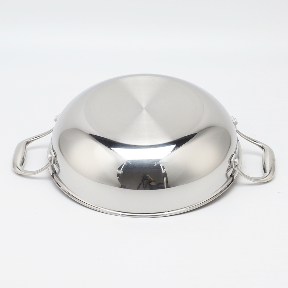 Tri-ply Hybrid Pan & Wok with Double Ears PFAS PFOA Free Honeycomb Stainless Steel Non-stick Wok Pan Cookware With Glass Lid