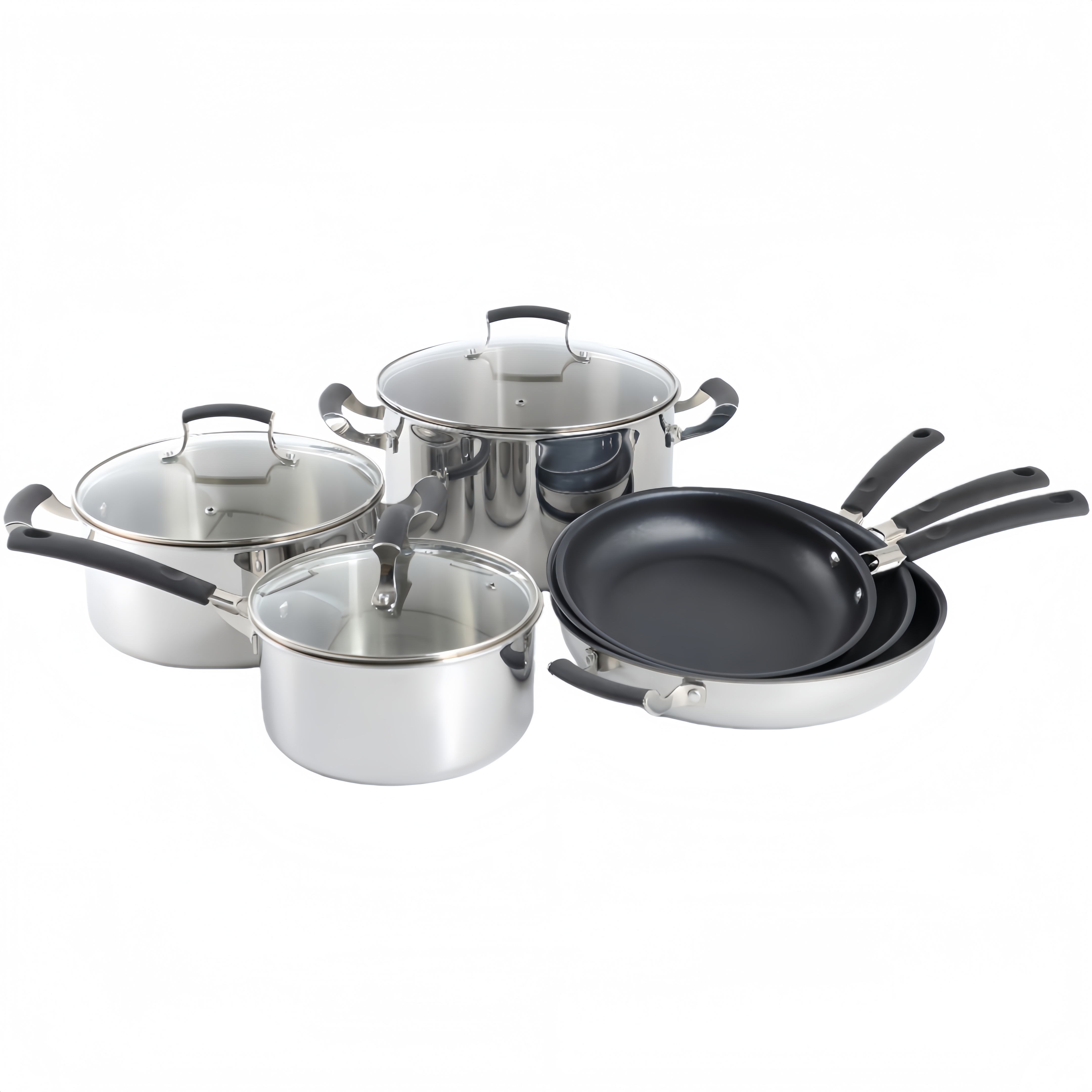 High Quitity 9pcs Tri-ply Stainless Steel Kitchen Ware Cooking Pot Cookware Sets With Tempered Glass Lid