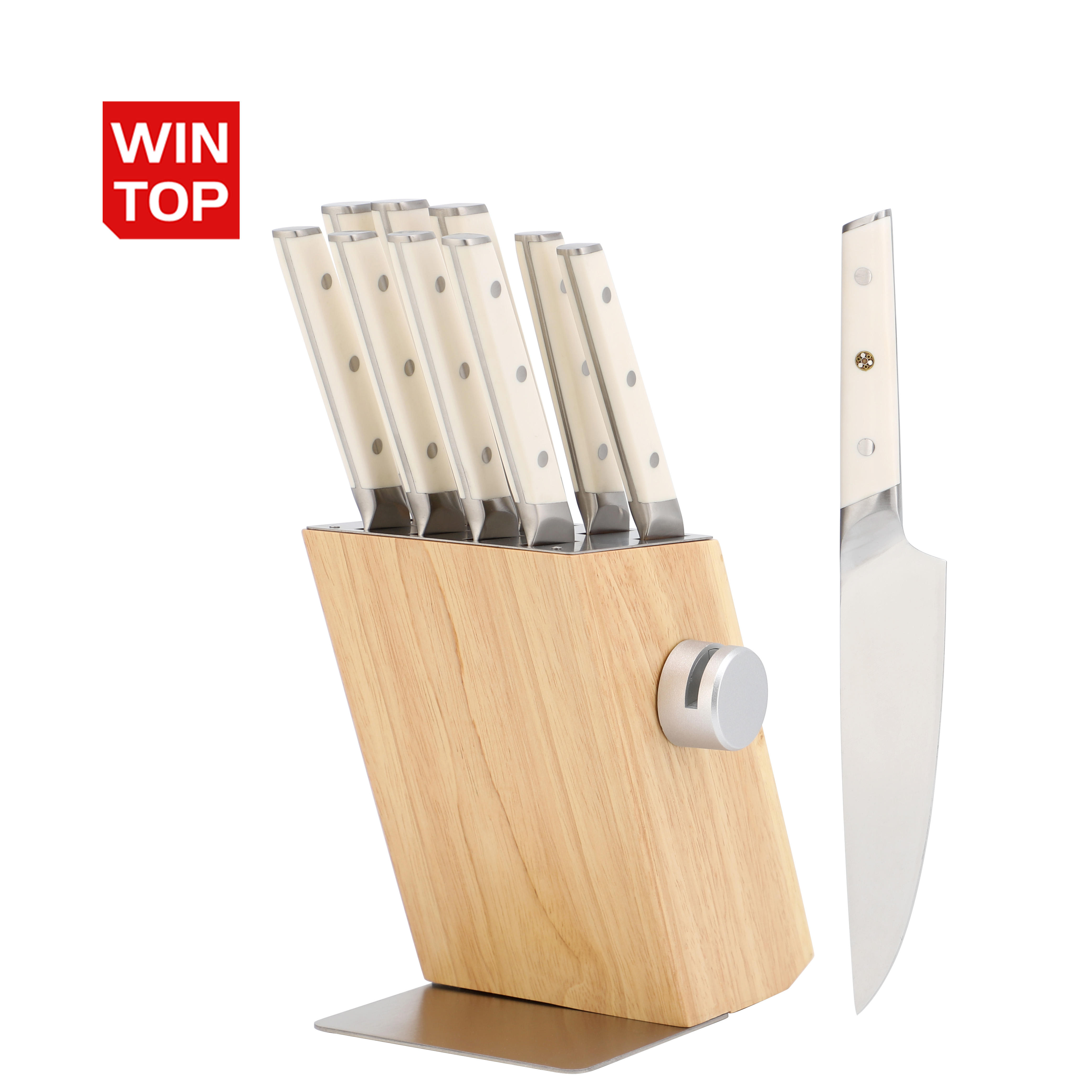 High Quality Traditional Metal Kitchen Cutter Classic Stainless Steel Knife Set with Wood Block with Self-sharpening