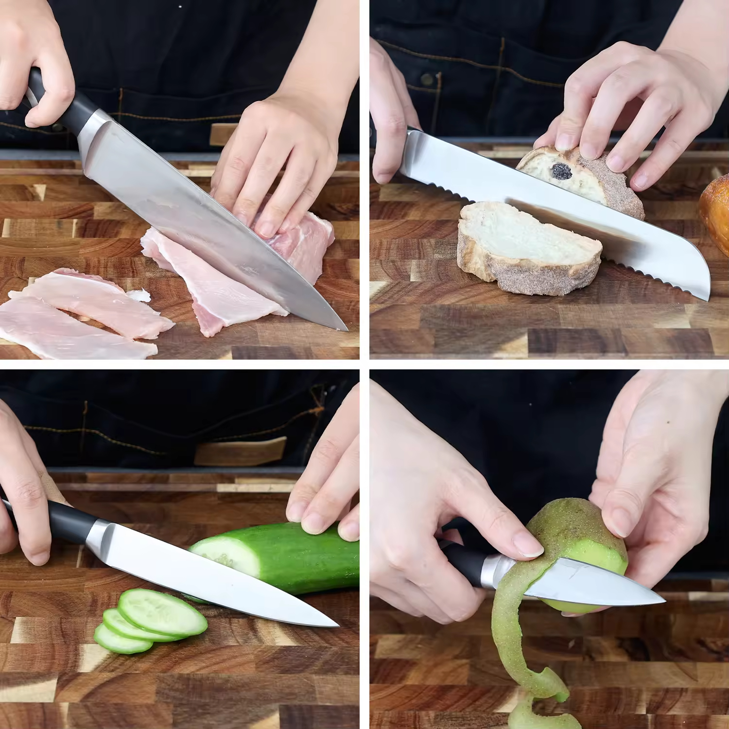 2025 New 6-Piece Stainless Steel Chef Knife Set with Wooden Block Premium Kitchen Knives