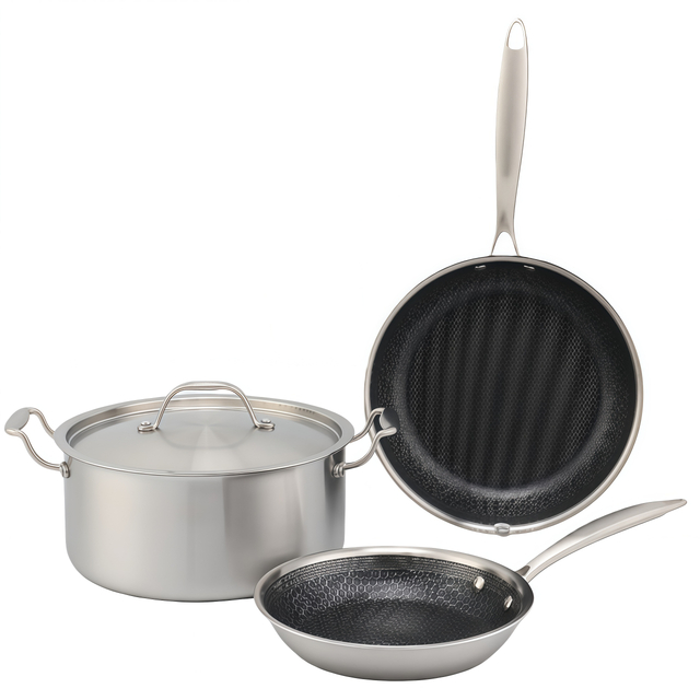 Kitchen Ware Triply Stainless Steel Saucepan Stock Pot Frying Pan Cookware Set with Lid