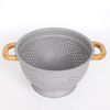 Fruit Vegetable Kitchen Strainer Colanders Set Stainless Steel Drain Wash Storage Drain Basket With Wooden Handle Lid