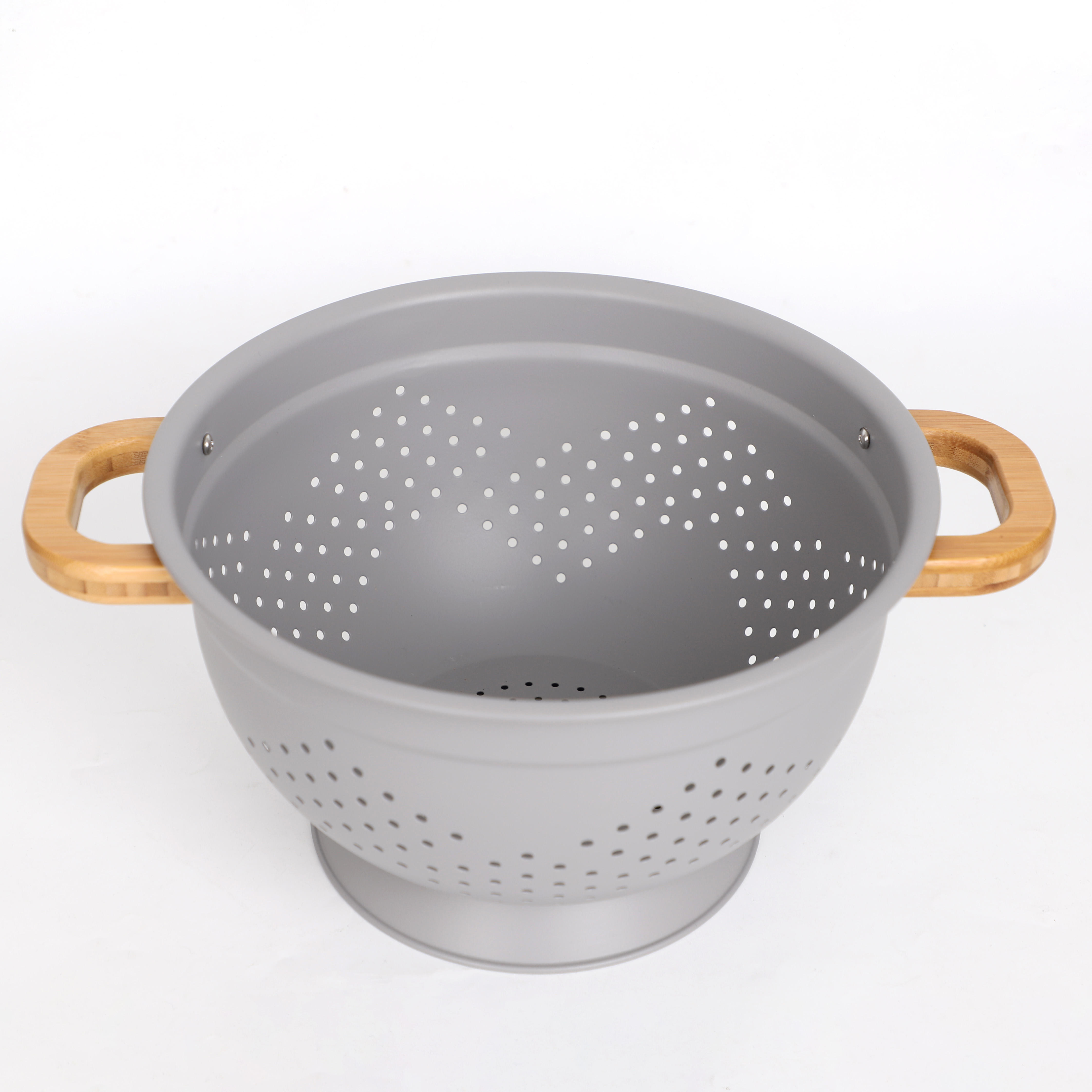 Fruit Vegetable Kitchen Strainer Colanders Set Stainless Steel Drain Wash Storage Drain Basket With Wooden Handle Lid