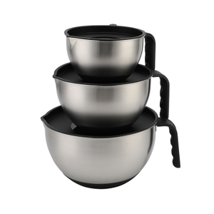 Kitchen Stainless Steel Salad Mixing Bowl Set Eco-Friendly Metal Bowl with Polished Handle
