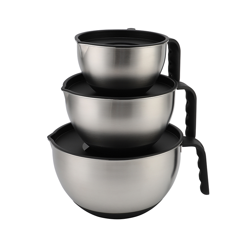 Kitchen Stainless Steel Salad Mixing Bowl Set Eco-Friendly Metal Bowl with Polished Handle