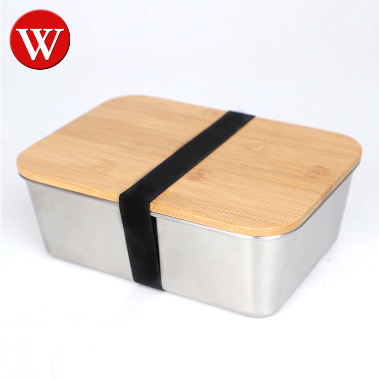 Bamboo Lid Stainless Steel Food Container Food Packaging Containers Leakproof Metal Bento Lunch Box Stainless Steel Food Carrier