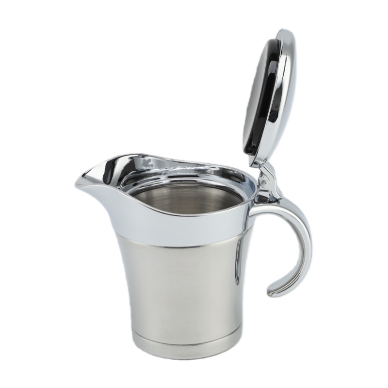 Kitchen Gadgets Stainless Steel Hinged Lid Gravy Boat Double Layered Sauce Pot Fruit Juicer Container