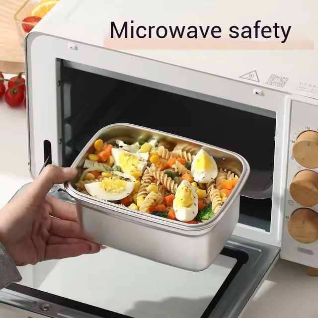 New Design 304/316 Stainless Steel Fresh-keeping Box Snap-on Refrigerator Storage Box Heating Food Grade Microwave sealed Box