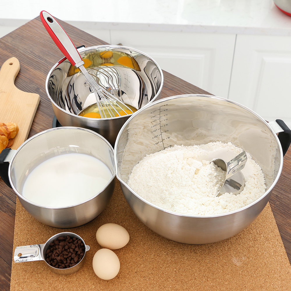 Stainless Steel Mixing Bowl Set With Spout and Handle