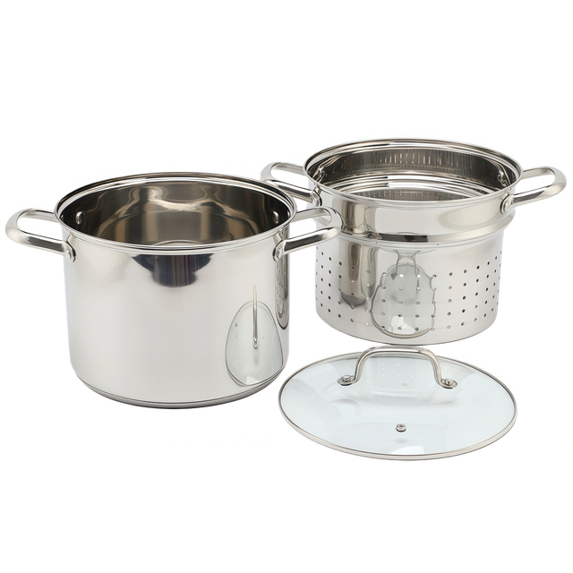 Factory Supply Kitchenware 8 Liter Stainless Steel Pasta Cooker 24cm Pasta Cooker Steamer Multi-Pot