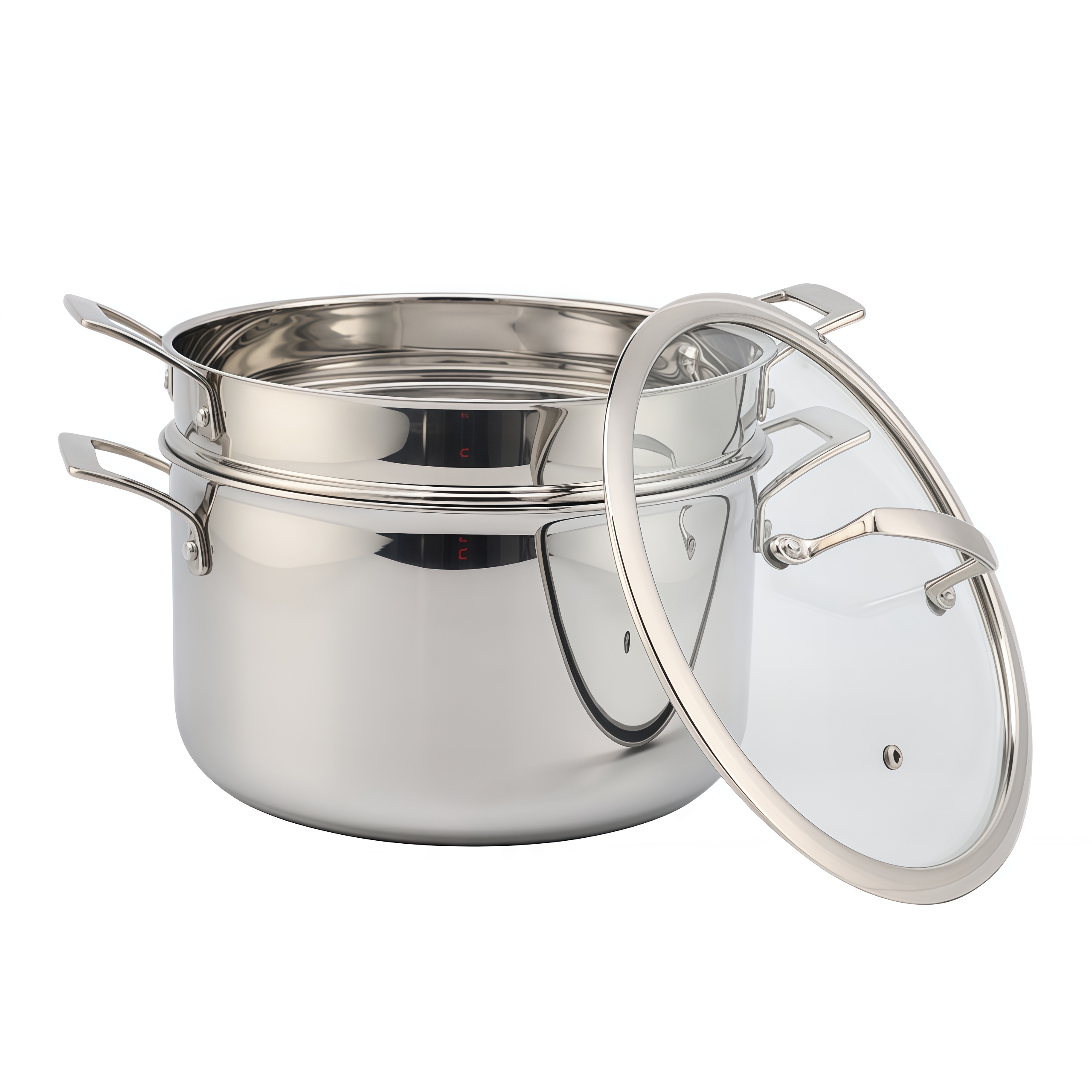 Factory Custom Kitchen Tri-ply Stainless Steel Soup Steamer Pot Set With Glass Lid Stainless Steel Cooking Pot Set Cookware Sets