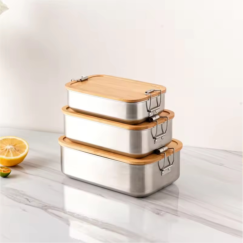 New Design 304 Stainless Steel Fresh-keeping Lunch Box Bamboo Cover Leak-proof Heating Food Grade Microwave Sealed Box