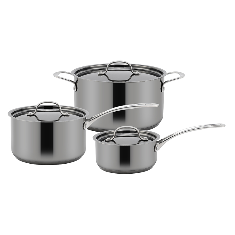 Wholesale Custom Kitchen Utensils Stainless Steel Impact Bonded Bottom Cooking Pot Set Pots And Pans Set With Steel Handle 6 Pieces Cookware Set