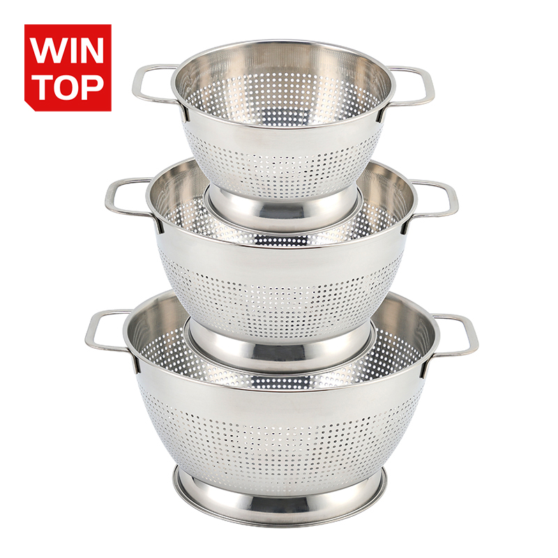 Fruit Vegetable Kitchen Strainer Colanders Set Stainless Steel Drain Wash Storage Drain Basket