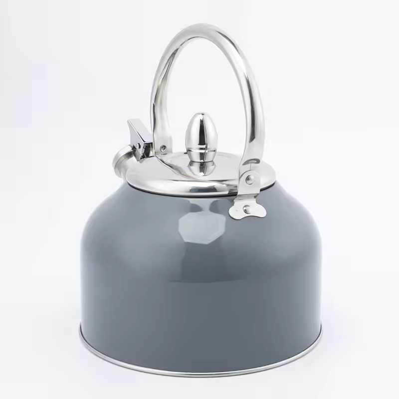 Modern 2.5L Stainless Steel Tea Kettle Grey Painted Stove Top Whistling Tea Pot with Stainless Steel Handle Metal Material