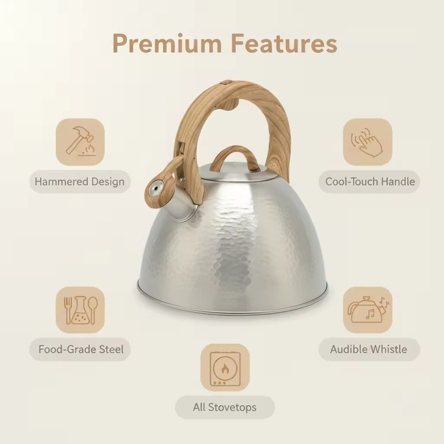Factory Wholesale 3L Whistling Tea Kettle Hammered Tea Pot Customized Color Stainless Steel Hot Water Teapot for ALL Stovetop