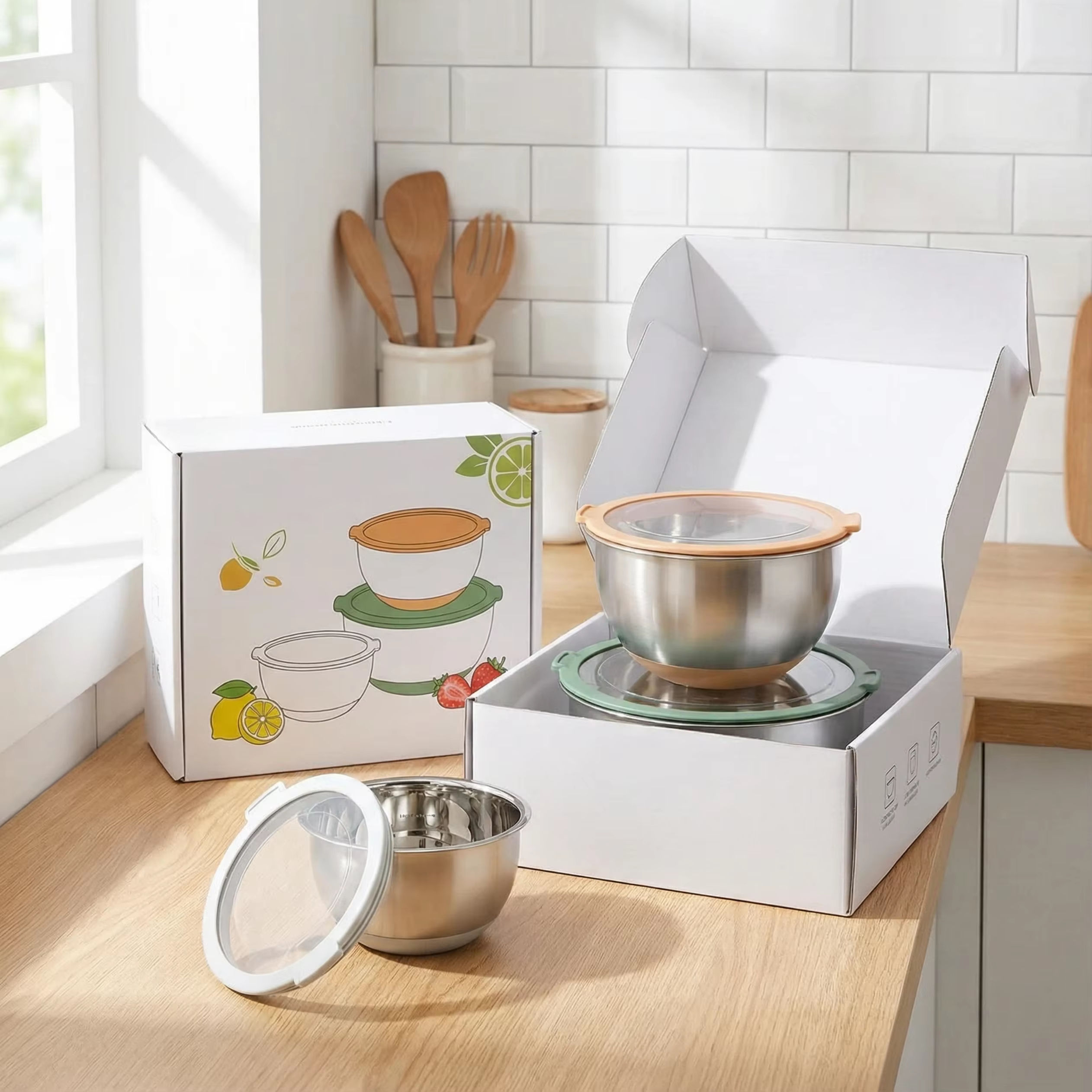 Stainless Steel Mixing Bowls Set with Transparent Lids Hot Cold Serving Salad Bowl Cream Mixing Restaurant Use Low Price Sets