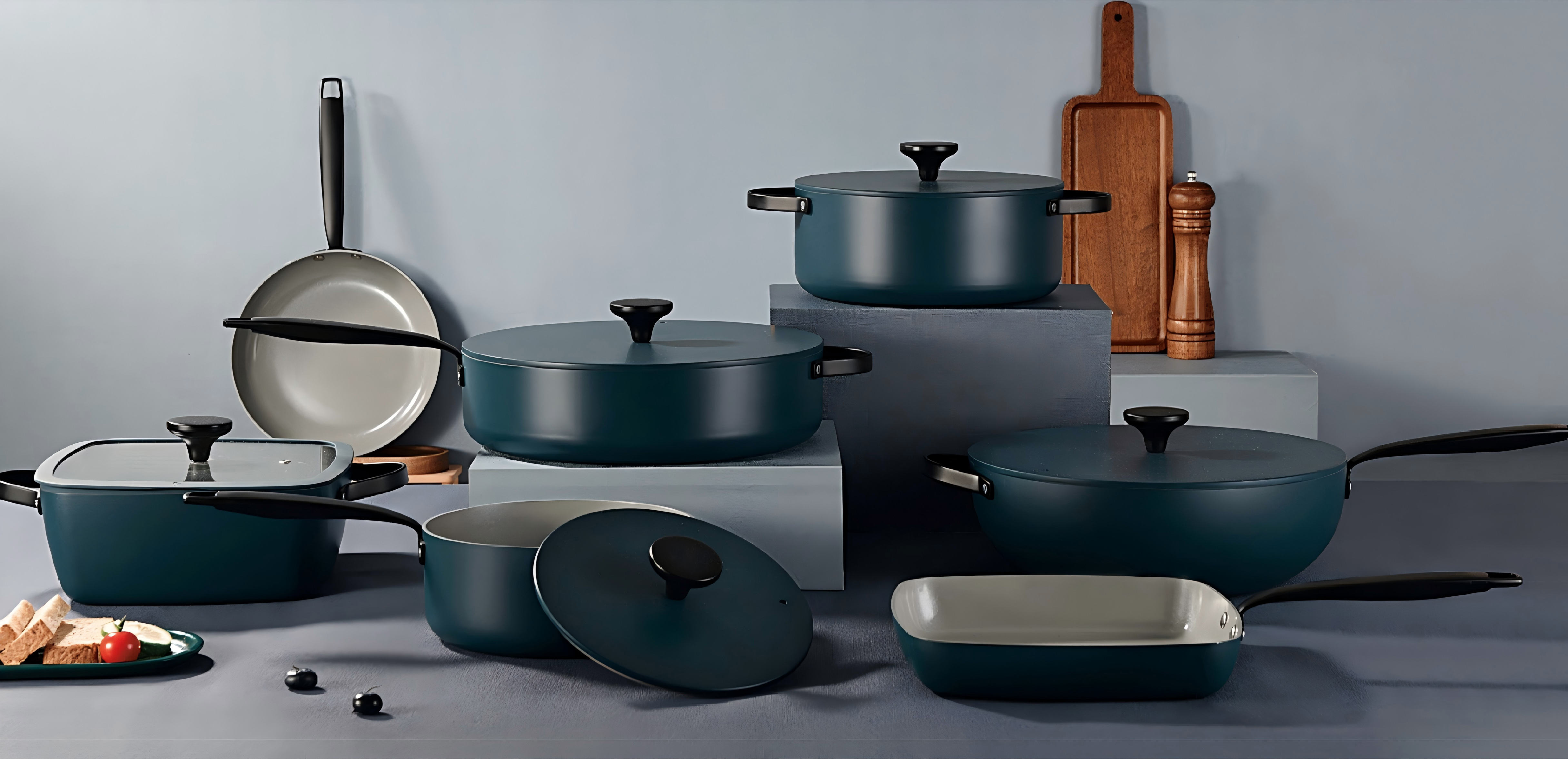 9PCS Customizable Ceramic Non Stick Pans and Pots Set Induction Cast Aluminum Ceramic Cookware Set Pots and Pans Set